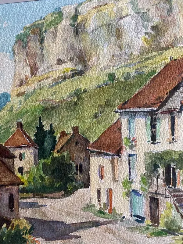 Illustration numéro 4 du produit Tableau Aquarelle Jeep Nefkens (1926/1999) Aquarelle Village en bord de falaise