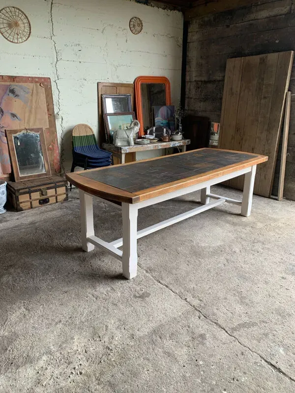 Illustration numéro 4 du produit Grande table de ferme bois et ardoise