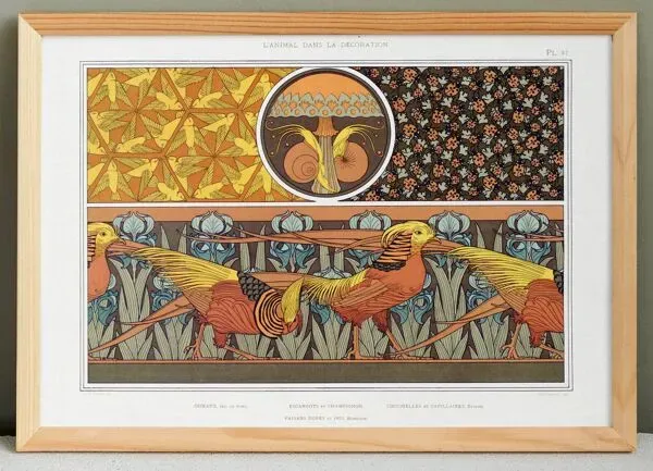 Illustration numéro 4 du produit Affiche “escargots et oiseaux”, d’après une lithographie art nouveau