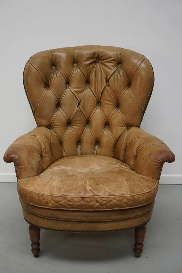 Illustration numéro 4 du produit Fauteuil club néerlandais vintage en cuir couleur cognac