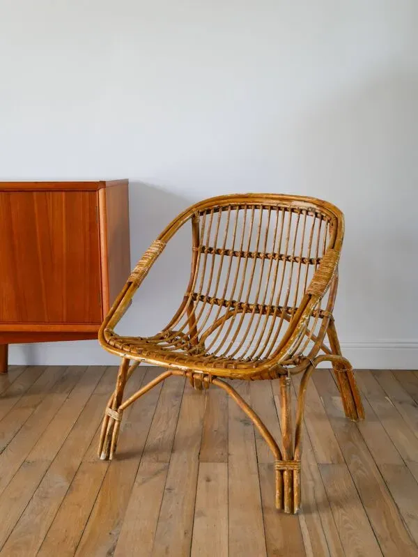 Illustration numéro 4 du produit Fauteuil coquille en rotin et bambou, début XXème