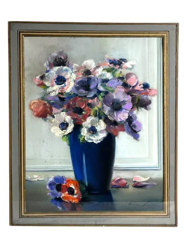 Illustration numéro 4 du produit BURON Henri, Pastel nature morte bouquet anémones signé vers 1950