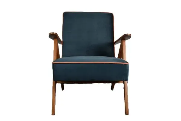 Illustration numéro 4 du produit Chaise compas restaurée, tissu jaune canari, fil orange, teck, 1960