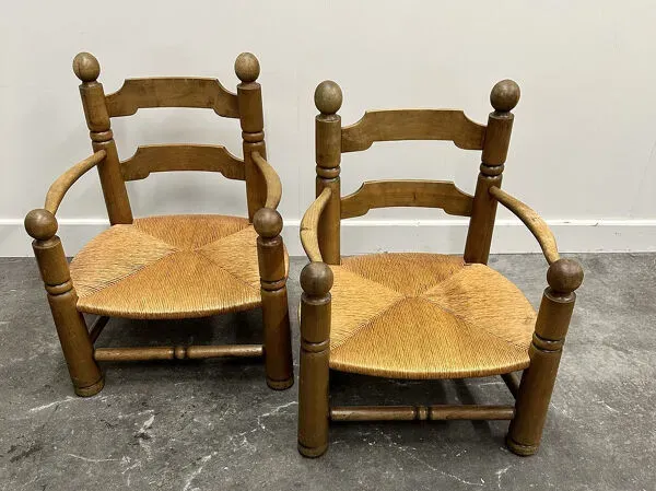 Illustration numéro 4 du produit Paire de fauteuils bas en rotin Charles Dudouyt, années 1940.