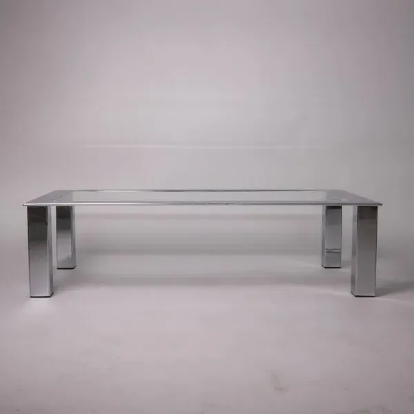 Illustration numéro 4 du produit Table basse moderniste en acier chromé et verre, France, Belgique 1975