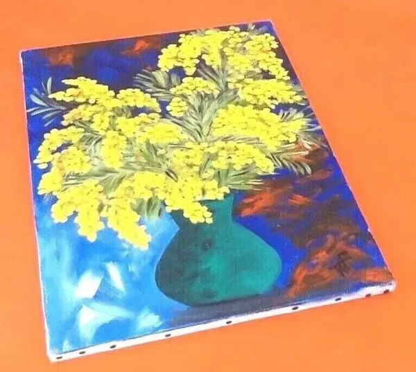 Illustration numéro 4 du produit Tableau Huile sur toile  ''Bouquet de mimosa'' Signé TAF (Gustave Wallet)