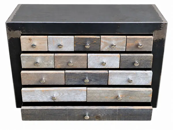 Illustration numéro 4 du produit Meuble à tiroirs industriel LoftBoutik en bois et métal patiné