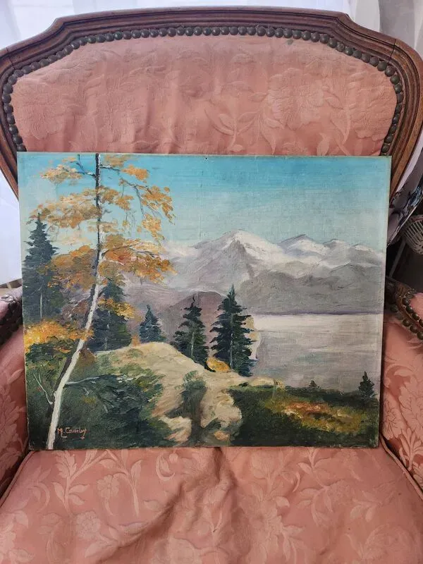 Illustration numéro 4 du produit Huile sur carton entoilé, Paysage de montagne, École Française milieu XXe