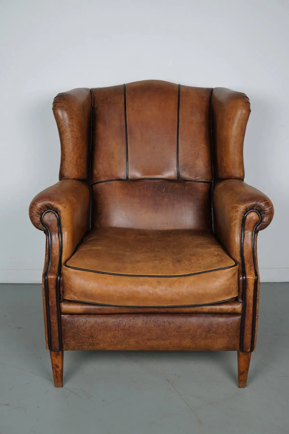 Illustration numéro 4 du produit Fauteuil hollandais vintage en cuir cognac