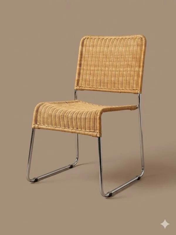Illustration numéro 4 du produit Chaise vintage en osier et chrome  Années 70
