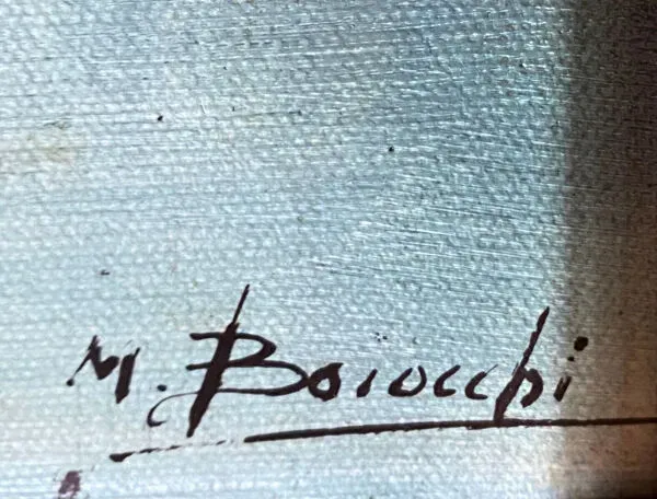 Illustration numéro 4 du produit Tableau HST ''Paysage à la rivière'' signé école Italienne avec cadre