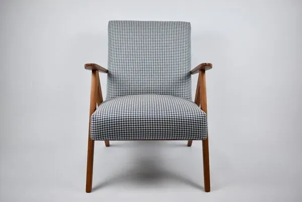 Illustration numéro 4 du produit Fauteuil original vintage 60s, édition VAR, entièrement restauré, tissu de poule, élégant