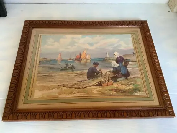 Illustration numéro 4 du produit Grand tableau marine pêcheurs bateaux