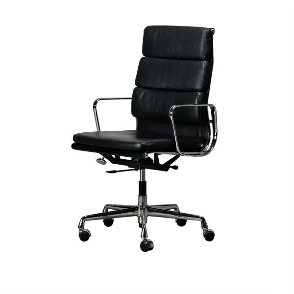 Illustration numéro 4 du produit Chaises EA219 Soft Pad de Charles & Ray Eames en cuir noir et aluminium, Vitra