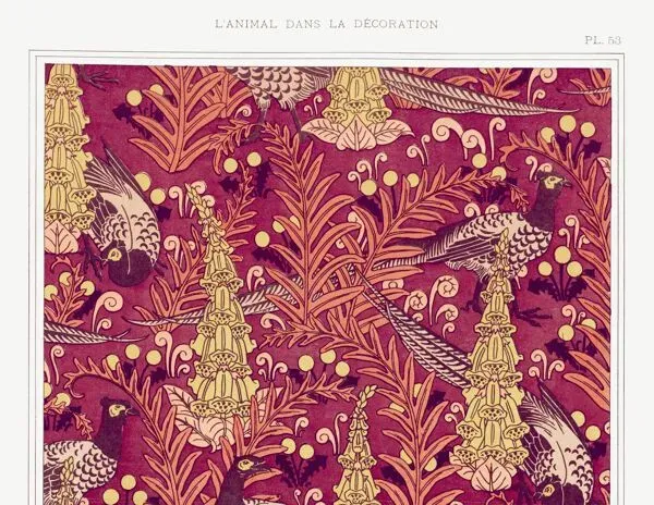 Illustration numéro 4 du produit Affiche “Faisans ordinaires et renard”, d’après une lithographie art nouvea