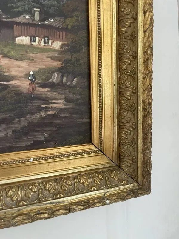 Illustration numéro 4 du produit Ancien Tableau Peinture Huile Toile Ecole Suisse Montagne Lac Berger Signé