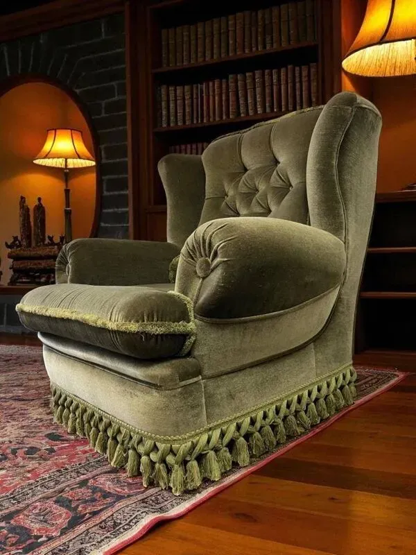 Illustration numéro 4 du produit Fauteuil club vintage vert à franges