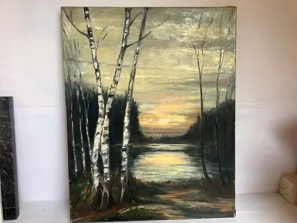 Illustration numéro 4 du produit Tableau coucher de soleil huile sur toile signée