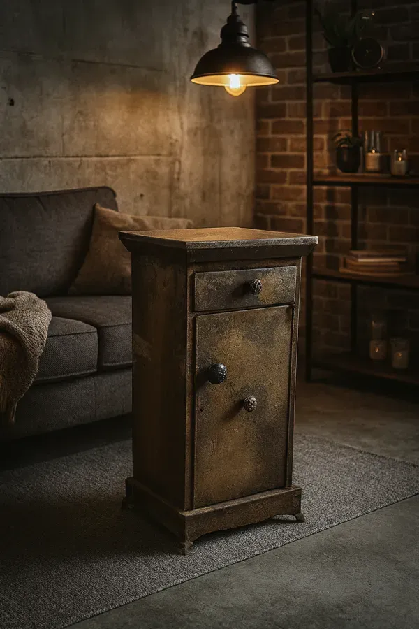 Illustration numéro 4 du produit Meuble en métal riveté table de chevet