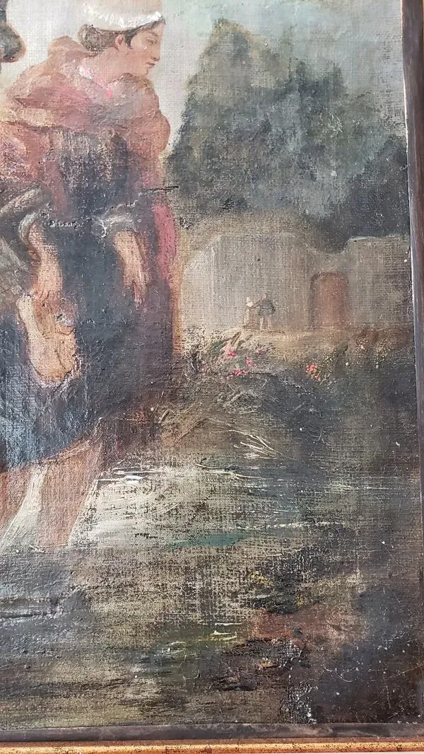 Illustration numéro 4 du produit Huile sur toile ''Le Gué'' Ecole XIXème