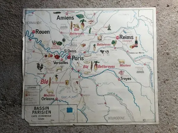 Illustration numéro 4 du produit Carte scolaire vintage mdi France Normandie Bassin Parisien.