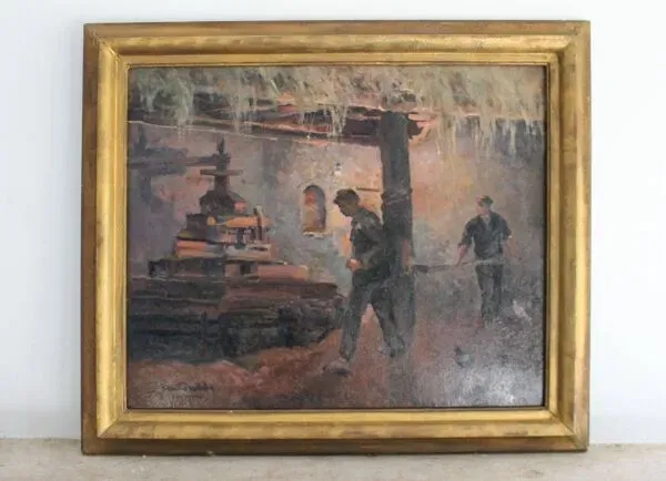 Illustration numéro 4 du produit Huile sur isorel ''Deux ouvrier à la presse'' peinture post-impressionniste