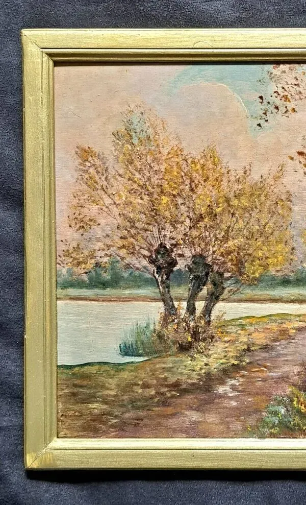 Illustration numéro 4 du produit Tableau impressionniste, Huile sur bois début XXème, paysage romantique