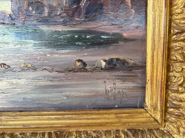 Illustration numéro 4 du produit Tableau ancien marine – Huile sur panneau signée Léo Spanoghe