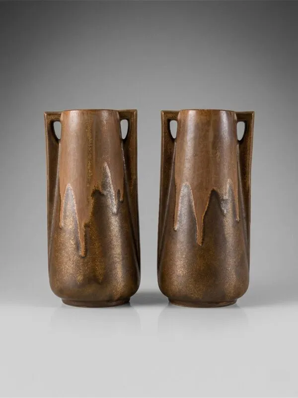 Illustration numéro 4 du produit Paire de vases vintage Denbac modèle 244 en céramique française émaillée