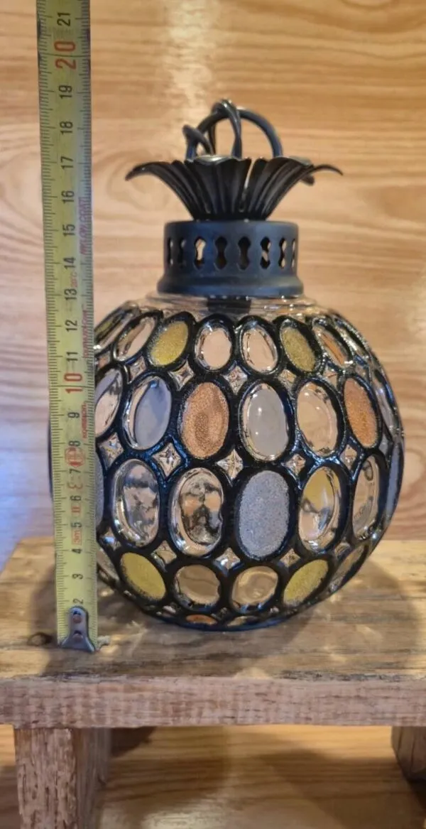 Illustration numéro 4 du produit Suspension lustre style vitrail années 60's vintage ancienne en verre