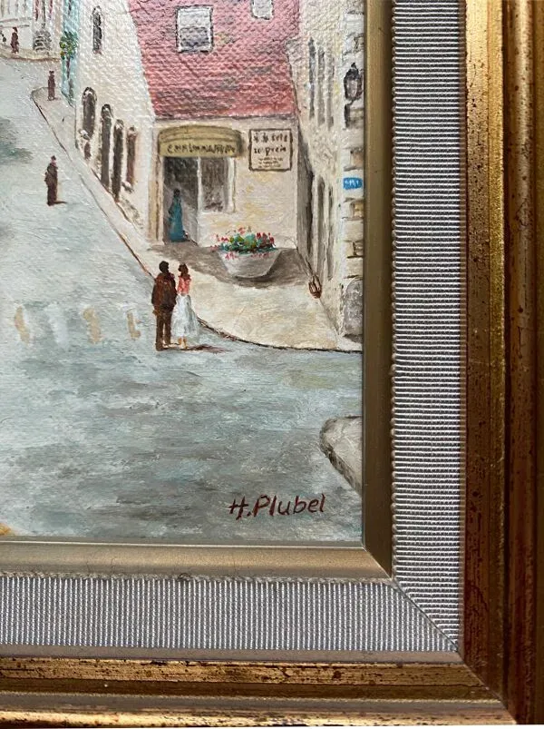 Illustration numéro 4 du produit Tableau HST Henri Plubel XX° ''Grande rue de Mirebeau sur Bèze'' + cadre