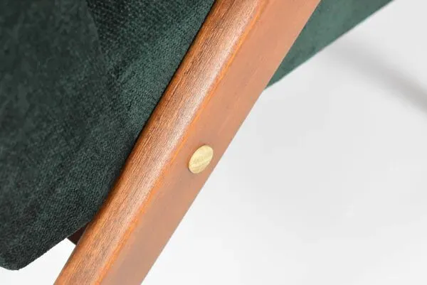 Illustration numéro 4 du produit Fauteuil compas restauré, tissu vert forêt, bois de teck, 1960