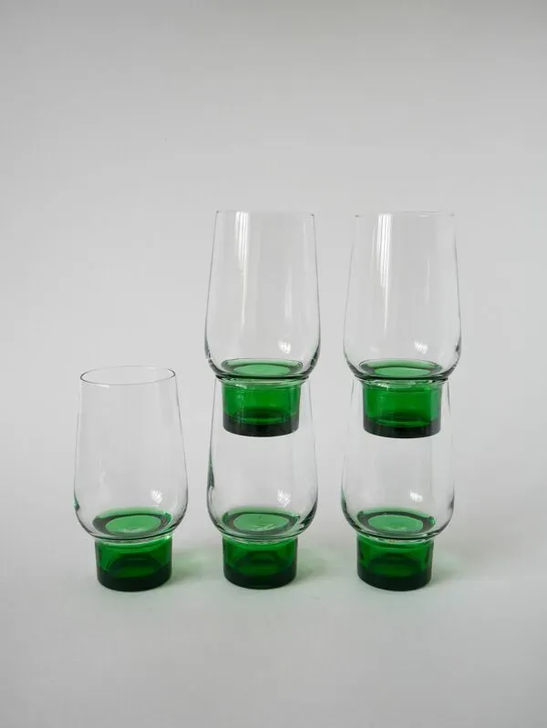 Illustration numéro 4 du produit Lot de 5 verres Long Drink Design à pieds vert, 1970