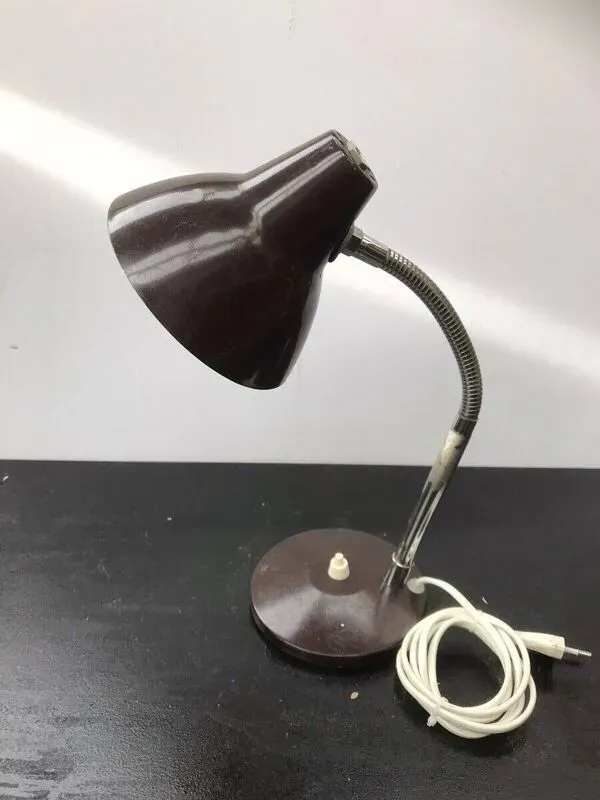 Illustration numéro 4 du produit Lampe de Bureau Métal Marron Bras Flexible Chrome Années 70 Indus Vint