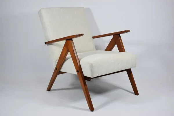 Illustration numéro 4 du produit Fauteuil vintage, restauré, années 1960, beige, teck