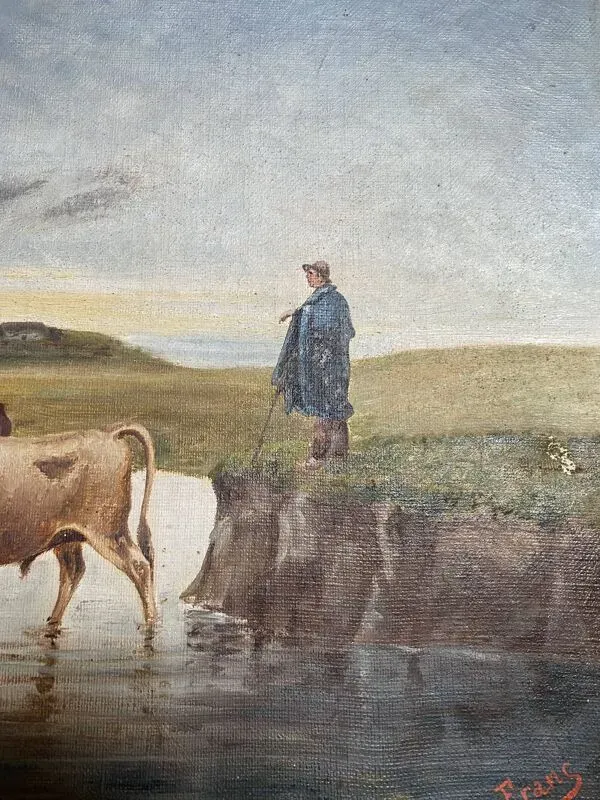 Illustration numéro 4 du produit Tableau Scène pastorale à la rivière – École française, fin XIXe siècle