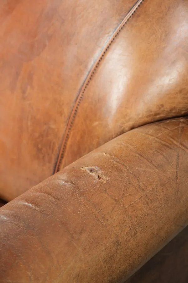 Illustration numéro 4 du produit Fauteuil en peau de mouton avec un beau look vintage et une finition cloutée décorative.