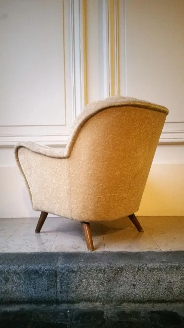 Illustration numéro 4 du produit Fauteuil Club des années 40 50 original mid century Jaune beige vintage