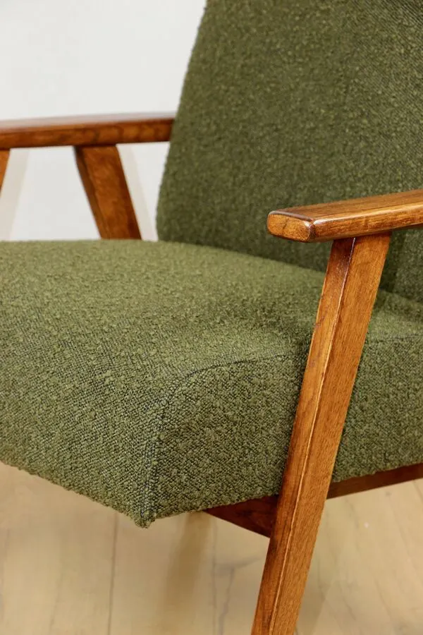 Illustration numéro 4 du produit Fauteuil design vintage loft vert olive bouclé haut