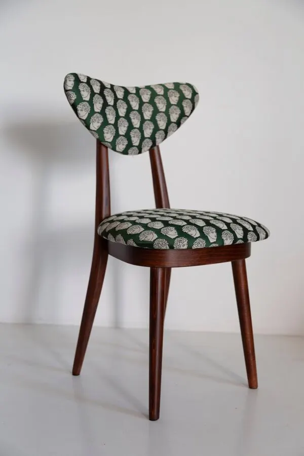 Illustration numéro 4 du produit Chaise cœur en satin émeraude David Print, bois de hêtre noyer, Europe, années 1960