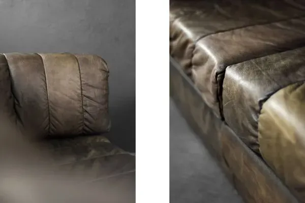 Illustration numéro 4 du produit Vintage Mid-Century Modern German Brutalist 2-Seater Brown Leather Bed Sofa