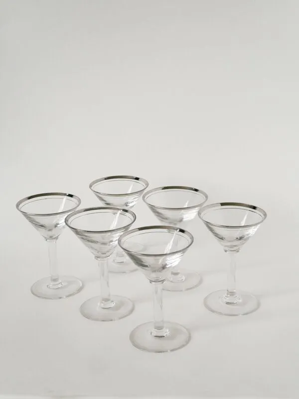 Illustration numéro 4 du produit Lot de 6 verres à cocktail, Martini, liseré chromé, Art Déco, 1930