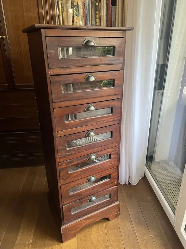 Illustration numéro 4 du produit Semainier en bois exotique – Style industriel vintage