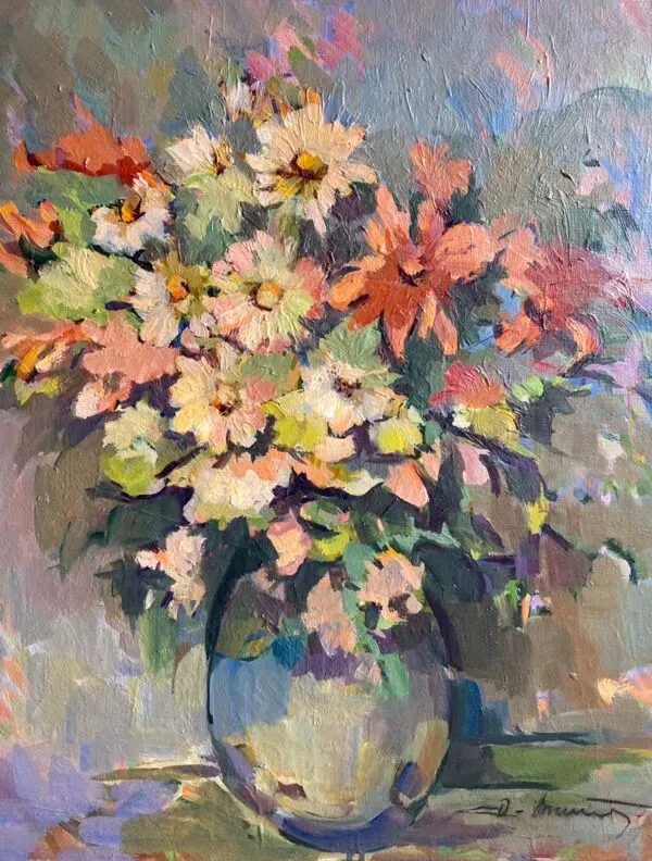 Illustration numéro 4 du produit Tableau ancien, Nature morte aux fleurs sauvages, signé, XX siècle