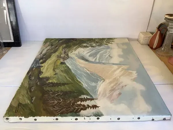 Illustration numéro 4 du produit Grand tableau paysage de montagne huile sur toile signée