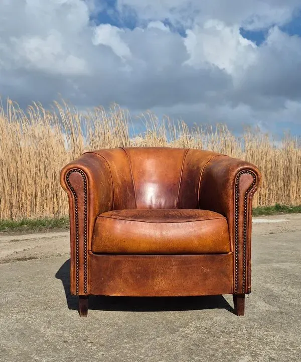 Illustration numéro 4 du produit Fauteuil club vintage en peau de mouton cognac Joris