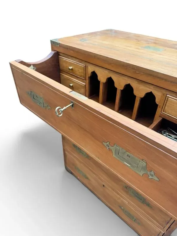 Illustration numéro 4 du produit Commode secrétaire de marine teck et laiton ancien