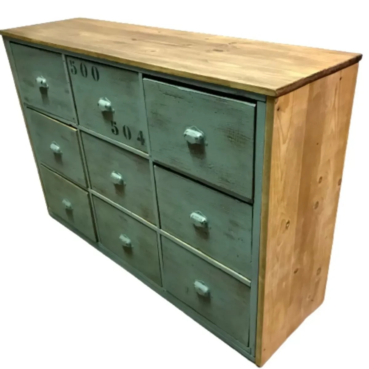 Illustration numéro 4 du produit Meuble de metier enfilade a tiroirs en bois restauré