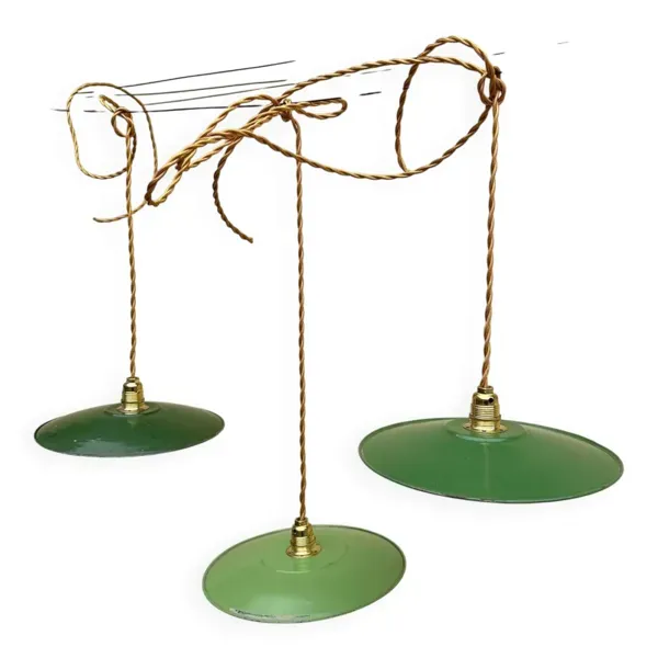 Illustration numéro 4 du produit Lot 3 suspension abat jour tôle émaillée vintage ferme indus rétro