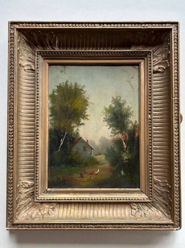 Illustration numéro 4 du produit La Basse-cour, Huile sur panneau signée Girard XIXe